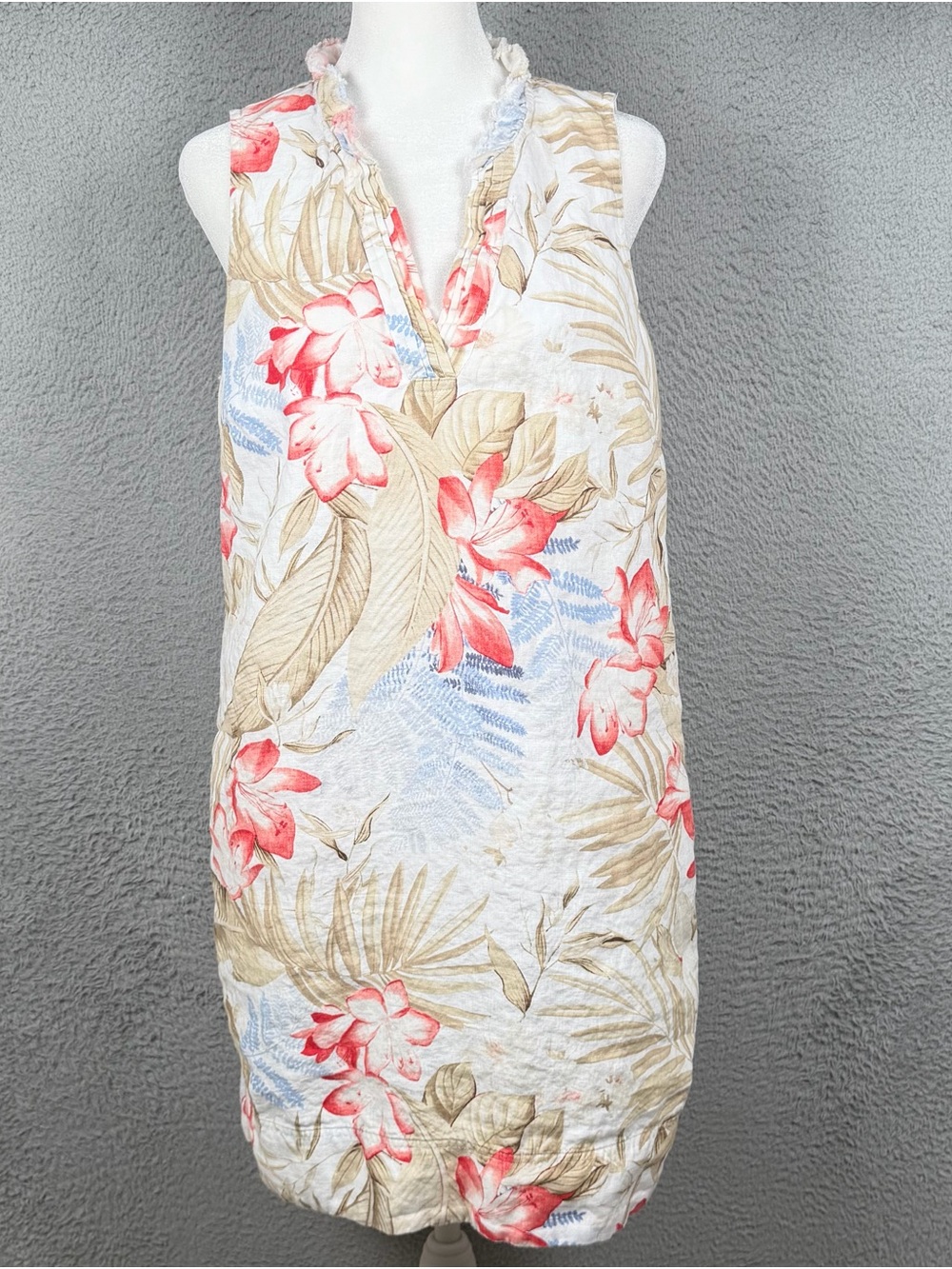 Tommy Bahama Dress Womens Medium Multicolor Floral Linen V Neck Lined Beach